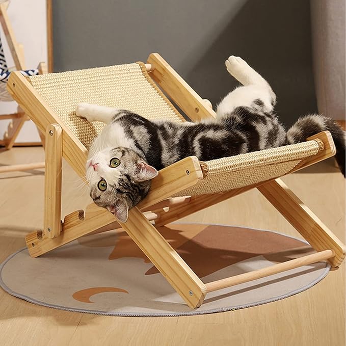 TITA-DONG Cat Hammock Bed, Elevated Cat Bed with Durable Sisal Scratcher, Durable and Non Shedding Sisal Scratcher, Wood Cat Chair Cat Furniture of Mini Beach Chair for Pet Cat(Sisal)