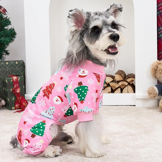 XPUDAC Christmas Dog Pajamas Christmas Tree Puppy Clothes for Small Medium Dogs Girl Holiday Pet Outfit Pjs Doggie Bodysuit Cat Apparel, Pink, XL