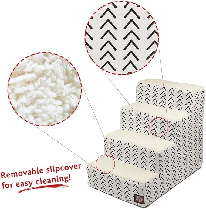 Majestic Pet Portable Pet Stairs | Soft Sherpa Steps Foam Feeling | Steps for Dogs & Cats | Dog & Cat Ramp | Indoor Only | Max Weight: up to 250 Lbs, 4 Step, Boho Arrow White/Black