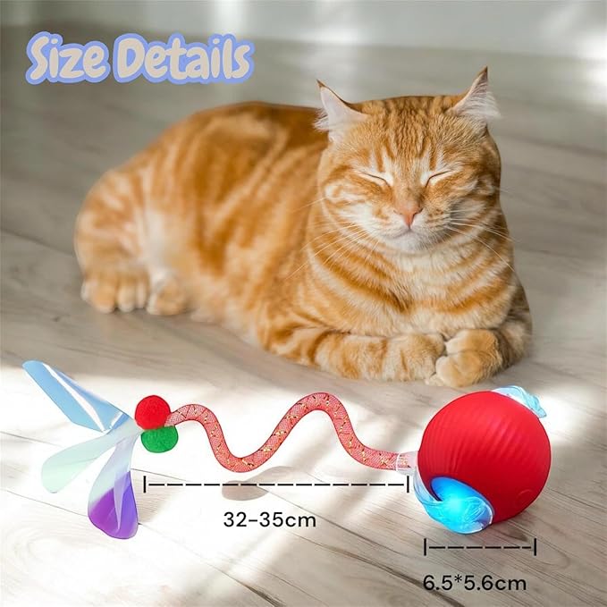 New Upgraded Red Cat Ball Toy, Speedy Tail 2.0 Cat Toy, Interactive Cat Toy Ball, Stimulating Toys and Juguetes para Gatos, Cat Toys for Indoor Cats, Interactive Dog Toys with Two Tails, (RED)