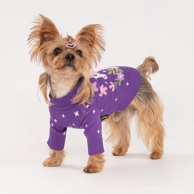 Fitwarm Adorable Unicorn Dog Sweater, Thermal Dog Winter Clothes for Small Dogs Girl, Pet Outfit, Purple, Pink, White, Small