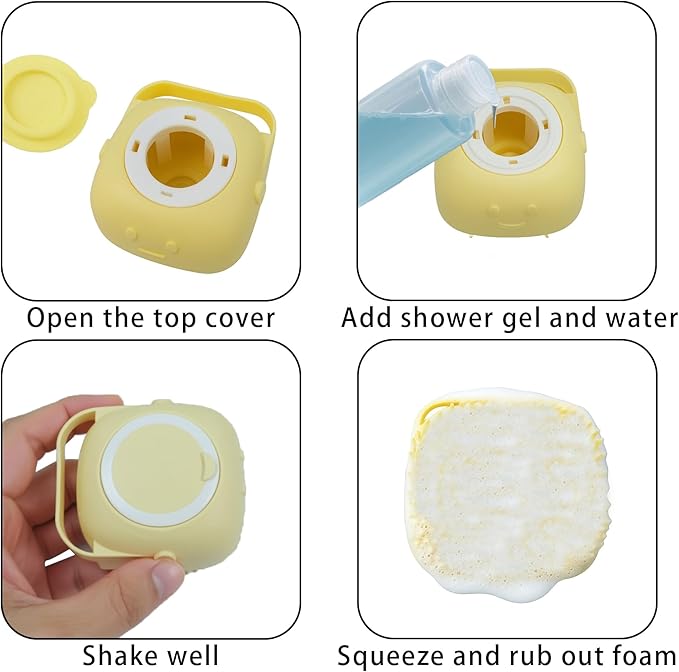 Pet Bath Massage Brush,Pet Bath Brush with Shampoo Dispenser,with Dog Grooming Comb,Suitable for Long and Short haired Dogs and Cats(Yellow)