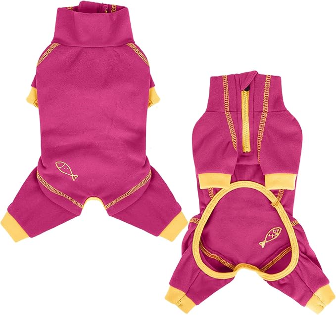 ROZKITCH Cat Overgrooming Suit, Allergy Suit Soft Cat Fleece Coat Turtleneck Keep Pet Warm During Cold Days Comfortable for Indoor use Body Suit Rosered 2XL