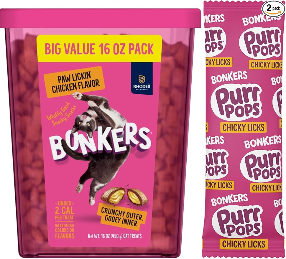 Bonkers Cat Treats, Paw Lickin' Chicken Flavor, 16 oz Value Pack with Chickylicks Purrpop