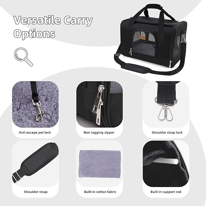 ROYPET Cat Carrier,Portable Pet Carrier Bag for Cats and Small Dogs,Foldable Soft-Sided and Scratch-Proof mesh Cat Bag Pet Carriers,Airline Approved Pet Carrier,Pet Travel Carrier Up to 15 Lbs,Black