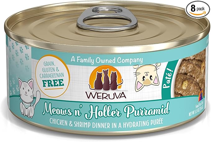 Weruva Classic Cat Paté, Meows n' Holler PurrAmid with Chicken & Shrimp, 5.5oz Can (Pack of 8), Brown