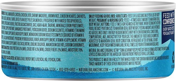 Natural Balance Original Ultra Adult Wet Canned Cat Food, Tuna & Shrimp Recipe 5.5 Ounce (Pack of 24)
