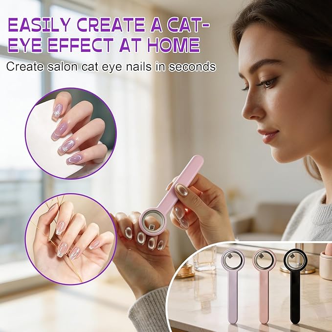 3 Pcs New Ring-Shaped Cat Eye Magnet for Nails, Portable Hollow Circular Cat Eye, 2-in-1 Circle and Y Shape Nail Magnet Tool, Strong Nail Tool, Home DIY, Beginners and Nails Artists