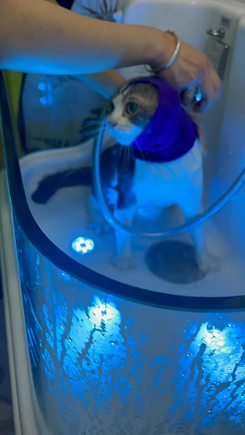 Cat Ear Cover Head Covering Ear Anxiety Relief Calming Neck Ear Covers for Cats Bath Wine+Blue-S