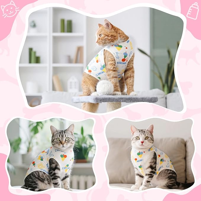 Coppthinktu Cat Recovery Suit Female Cats Onesie for Cats, Breathable Cat Surgery Suit for Surgical Abdominal Wounds Skin Diseases, Cute Kitten Spay Recovery Suit E-Collar Alternative Anti Licking