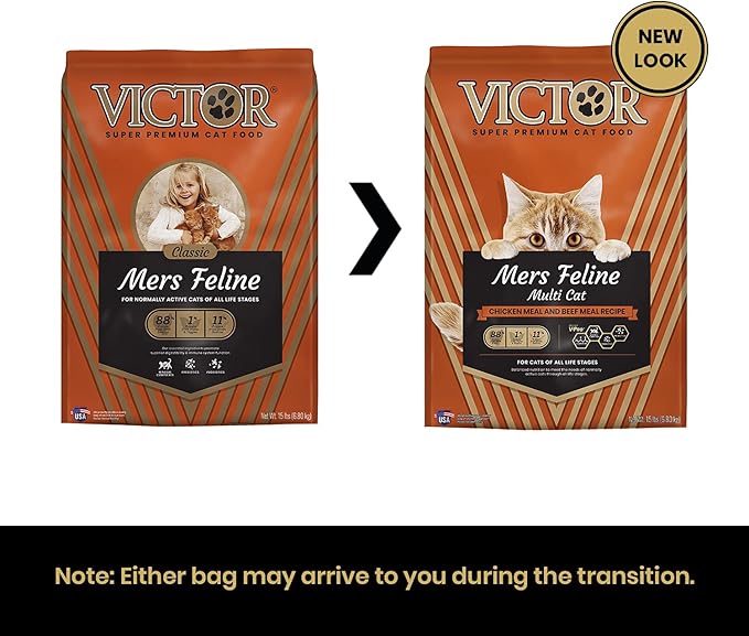 VICTOR Super Premium Cat Food – High-Protein Mers Feline Dry Cat Food with Chicken, Beef, Pork and Fish Meal for Normally Active Cats – All Breeds and All Life Stages from Kitten to Adult, 15 lb