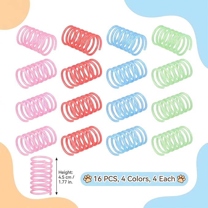 Xthrotsenk 16 Pcs Cat Spring Toy, Cat Springs Glow in The Dark Colorful Springs Self-Play Cats Toys for Indoor Cats Cat-Spring Large Wide Colorful Spring for Swatting Chase and Exercise
