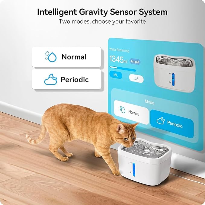 Brrnoo Cat Water Fountain Stainless Steel - 87oz/2.5L Pet Drinking Fountain for Cats Indoor - Automatic Cat Watering Dispenser Bowl with Water Level Window - Quiet for Cats & Dogs (C)