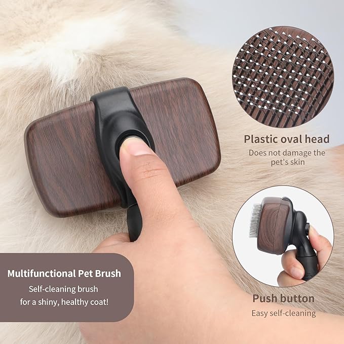Self-Cleaning Pet Brush for Dogs & Cats - One-Button Hair Removal, Anti-Tangle Grooming Tool for Long & Short Fur
