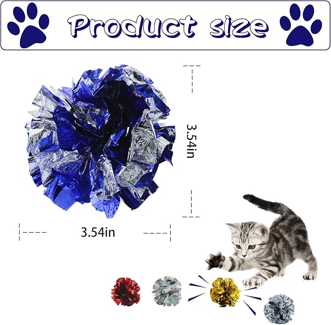 Andiker 3.54inch Mylar Cat Crinkle Balls, 4pcs Colorful and Sparkling Crinkle Ball Lightweight Easy to Carry Cat Ball Toy Interactive Cat Toys for Indoor Cats to Kill Time and Keep Fit (Mixing Color)