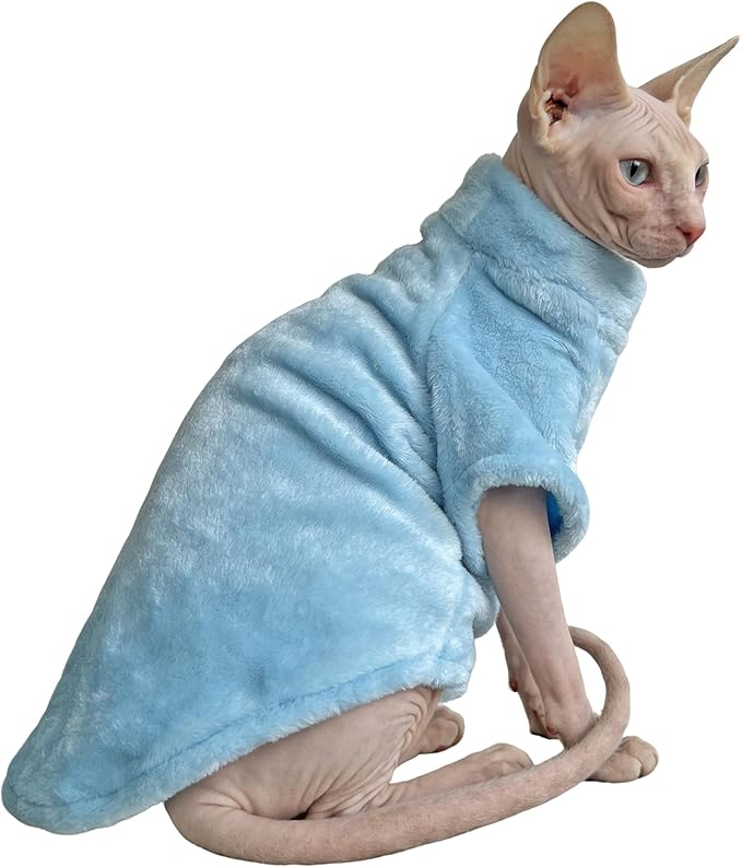 Sphynx Cat Clothes,Sphynx Hairless Cat Clothes Sweaters for Cats Only, Sphinx Kitten Cloth Winter Coat Outfits Apparel for Cornish Rex and Devon Rex, Puppy Small Dog Sweater,Blue,2XL