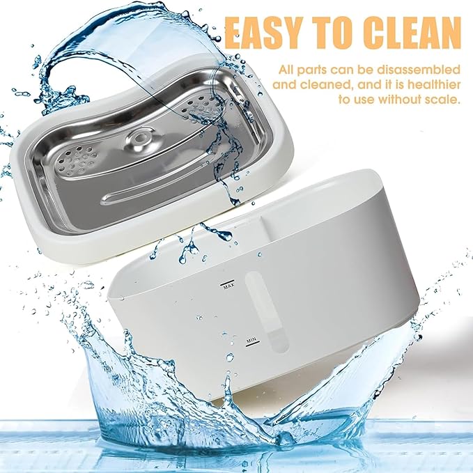 Brrnoo Cat Water Fountain Stainless Steel - 87oz/2.5L Pet Drinking Fountain for Cats Indoor - Automatic Cat Watering Dispenser Bowl with Water Level Window - Quiet for Cats & Dogs (A)
