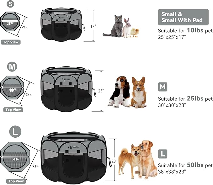 Siedihit Dark Grey Puppy Playpen for Large Dog Cat, Dogs Tent Crates Cage Indoor/Outdoor, Portable Pop Up Dog Kennel with Carrying Bag for Rabbits, (Dark Grey, Large)