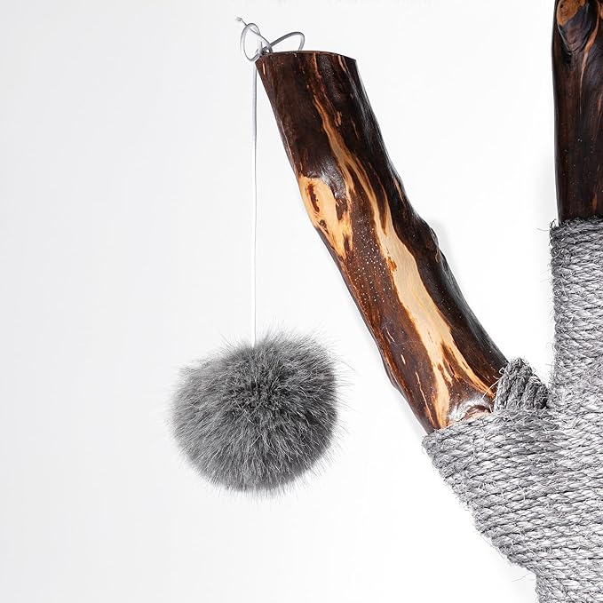 Aesthetic Cat Tree Tower for Large Cats, Modern Cat Tree for Maine Coon Indoor Cats with Faux Fox Fur, Maine Coon Cat Tree, Solid Wood Sisal Scratching Post, Perches, Platform & Toy Ball, Dark Gray