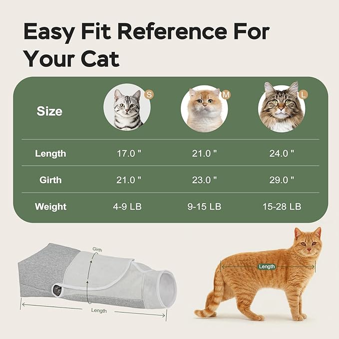 Cat Wrap for Cutting Nails, Self-Adhesive Cat Nail Clipping Restraint Bag, Anti-Scratch Cat Grooming Wrap Swaddle for Meds, SubQ Fluids, Ear Cleaning, Teeth Brushing & Vet Visits,Grey,S