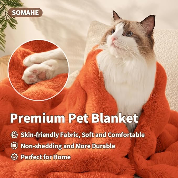 SOMAHE Pet Blanket, Reversible Sherpa & Bubble Fleece Pet Throw, Ultra-Soft Plush for Cats & Small Dogs, Machine Washable, Anti-Static, Warm & Cozy,28"×22" Inch Orange