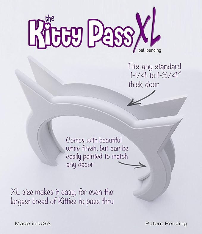 The Kitty Pass XL Cat Door for Interior Door - Cat Hole Kitty Door for Hidden Litter Box - Pet Door for Cats up to 30 lbs - Semi Gloss White Extra Large Cat Door Interior Door