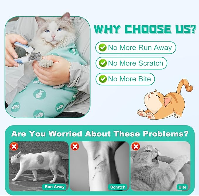 Supet Cat Wrap for Cutting Nails, 2025 Self-Adherent Cat Grooming Wrap, Anti-Escape Calming Swaddle for Medicine, Nail Clipping, Teeth Brushing, Ear Cleaning