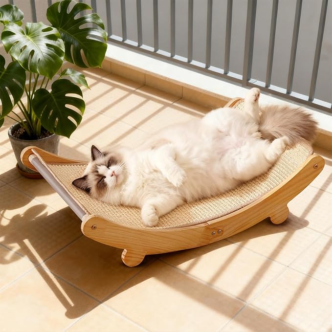 Sisal Cat Scratcher Bed for Indoor Cats Large Cat Scratching Post Scratch Pad Solid Wooden Cats Furniture Lounge Chair
