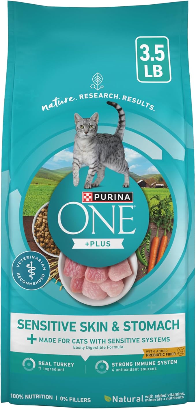 Purina ONE Sensitive Stomach, Sensitive Skin, Natural Dry Cat Food, +Plus Sensitive Skin and Stomach Formula - 3.5 Lb. Bag