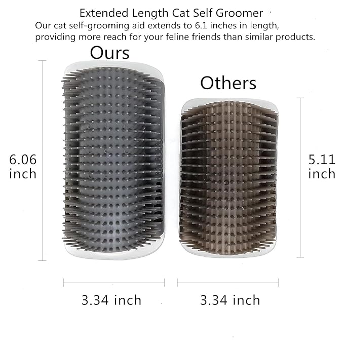 Miwoowim Extended (6.1") 2 Pack Self Grooming Cat Brush - Wall Corner Scratcher with Massage Combs for Long and Short Fur Cats, Kittens (Grey)
