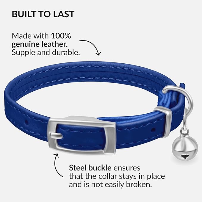 CollarDirect Leather Cat Collar with Removable Bell – Safety Elastic Strap (Breakaway Alternative) – Kitten Collar for Small & Big Boy & Girl Cats