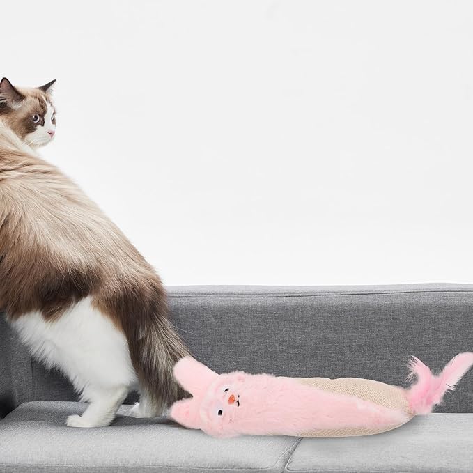 Abaodam Plush Catnip for Cats with Crinkle Paper, Pink Rabbit Shape, Soft Chewing and Teething for Indoor Kittens and Small Cats