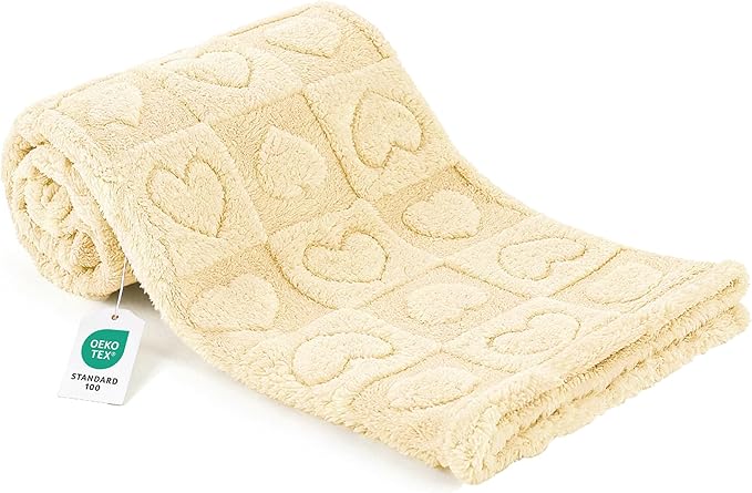 gogobunny Pet Blanket for Dogs Cats, 300GSM Ultra Soft Coral Fleece Blanket, Washable Small Dog Cat Blanket, Calming Crate Mat, Furniture Protector for Couch Bed Car Seat, Beige, 25x35IN