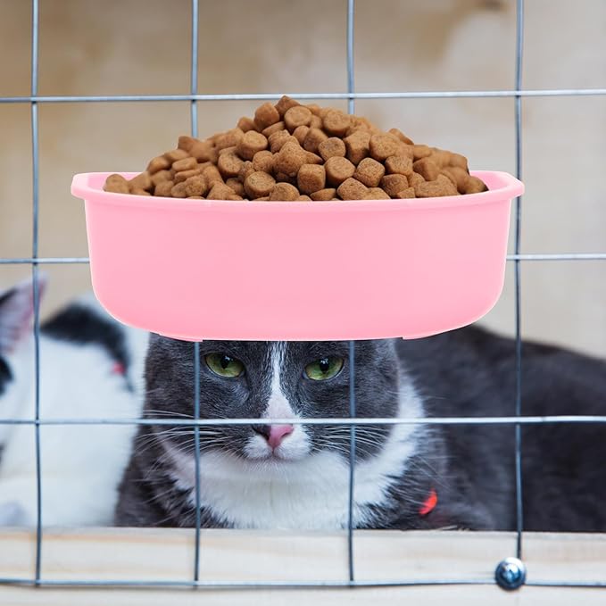Yardwe Hanging Plastic Pet Bowl with Food Container for Cats and Small Dogs, Sturdy Pink Puppy Feeding and Watering Bowl, Suitable for Airline Crates and Travel Use