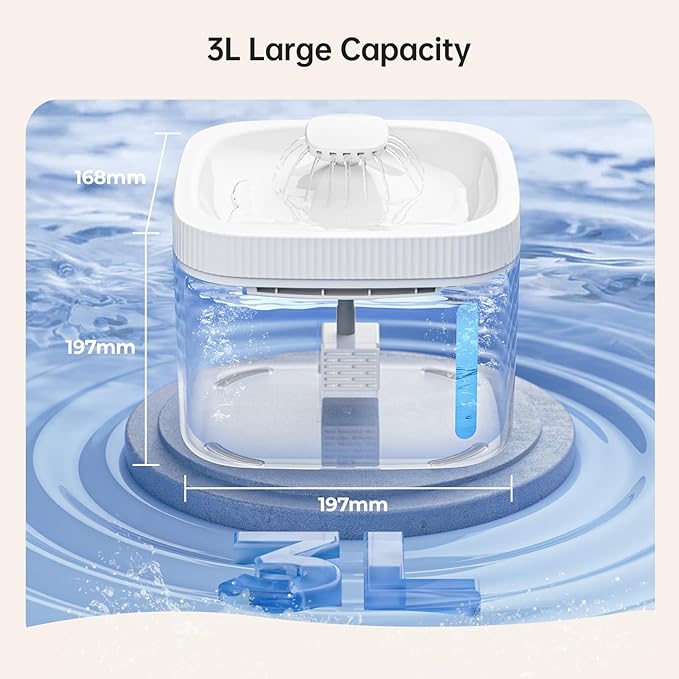 Lyght Automatic Cat Water Fountain, Pet Water Fountain with 101oz/3L Large Capacity, BPA-Free Plastic, LED Indicator, Dog Water Bowl Dispenser