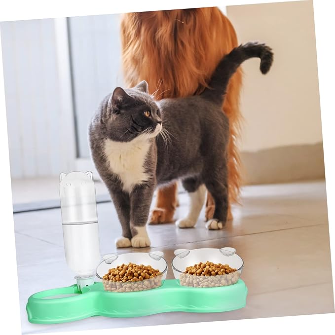 Yardwe 3-in-1 Raised PET Bowl Set with Water Feeder Tilted Cat Food and Water Bowls for Small Dogs and Cats Wet and Dry Food Compatible Space-Saving Design