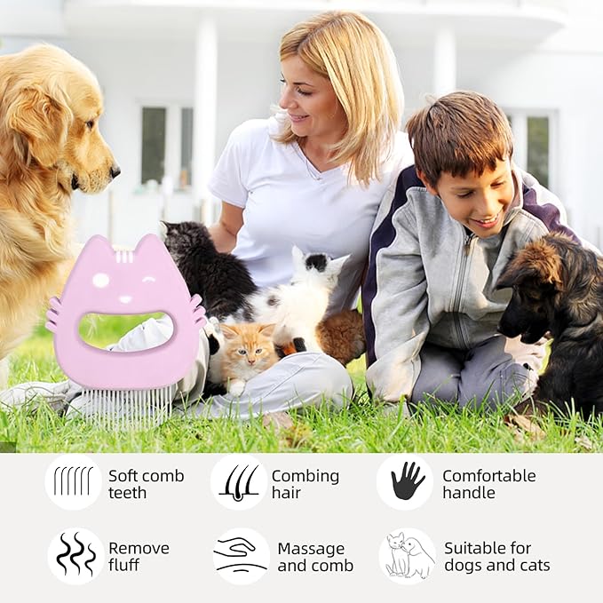 Pink Cat Comb Cute Cat-shape Pet Hair Removal Massaging Shell Comb Soft Deshedding Brush Grooming and Shedding Matted Fur Remover Dematting tool for Long and Short Hair Cat Dog Puppy Bunny