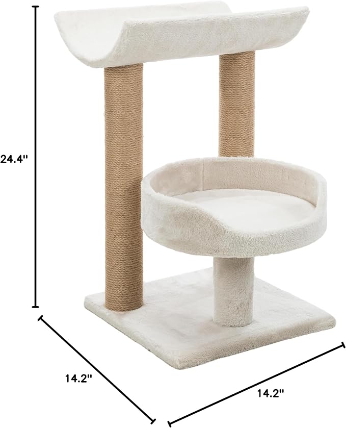 Trixie Isaba Scratching Post – Cat Tower with Jute Posts, Hammock, Condo & Soft Bed – Indoor Cat Furniture for Scratching & Climbing – Gray, 14.2" x 14.2" x 24.4"