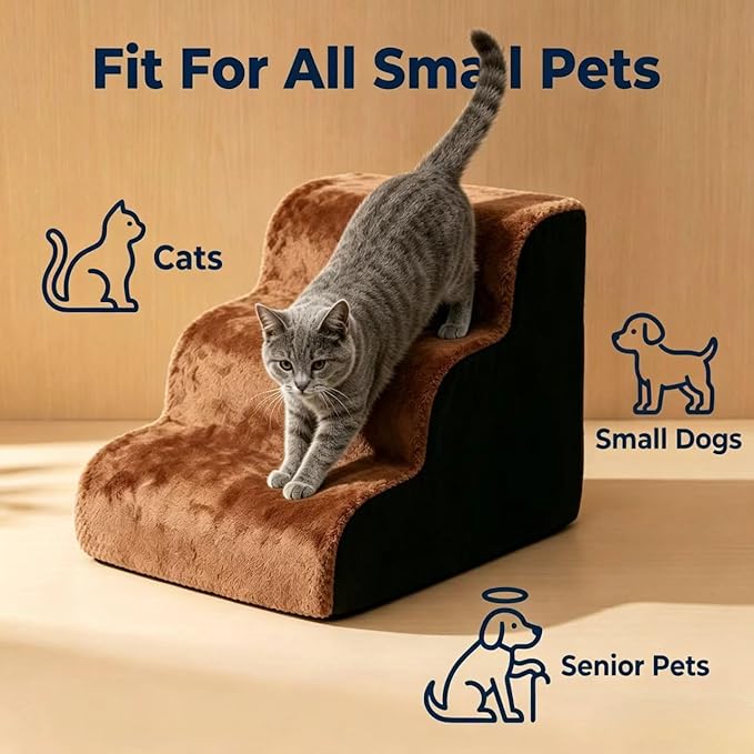 Dog Stairs for Small Dogs，35D Pet Stairs Steps 15” H with Durable Non-Slip Waterproof Fabric Cover, Slope Stairs to Bed for Small Dogs and Cats or Pets Joints, 3 Step Dog Ramp for Couch and Bed