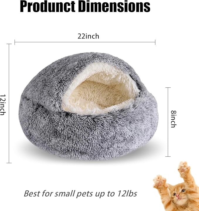 FORMYCATIE Cat Beds for Indoor Cats,Cat Cave for Puppy and Kitty,Calming Small Dog Bed for Small Dogs with Cover Cave,Cozy Warming Fluffy Washable Anti-Slip Pet Sleeping Bag (Grey, 22 * 22inch)