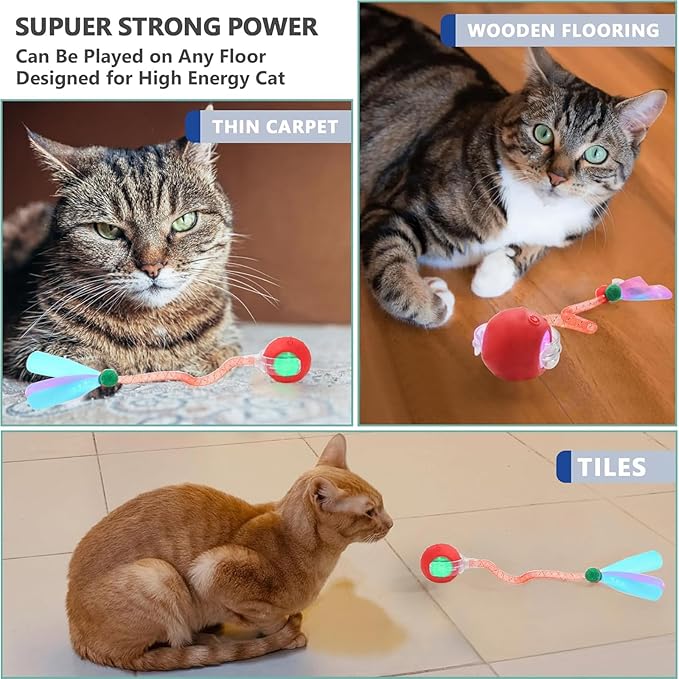 Speed 2.0 Tail Interactive Cat Toys for Indoor Cats, Chirping & Motion Activate Cat Toy, Smart Kitten Rolling Ball Moving Ball Toys, Rechargeable Dog Cat Bal l for Enrichment Exercise (New Red)