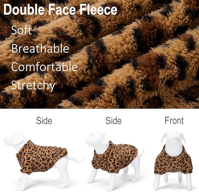 Leopard Print Dog Sweater – Stretchy Fleece Dog Turtleneck Sweatshirt for Puppies & Cats, Soft & Warm Pet Winter Clothes for Small, Medium & Large Dogs (Coffee Brown, Medium)