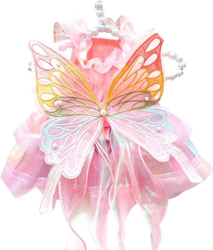 Pet Butterfly Dress,Pink Lolita Dress for Small Dogs Pet Princess Butterfly Wing Lace Tutu Skirt Cat Puppy Kitten for Summer Outfits Spring Gifts