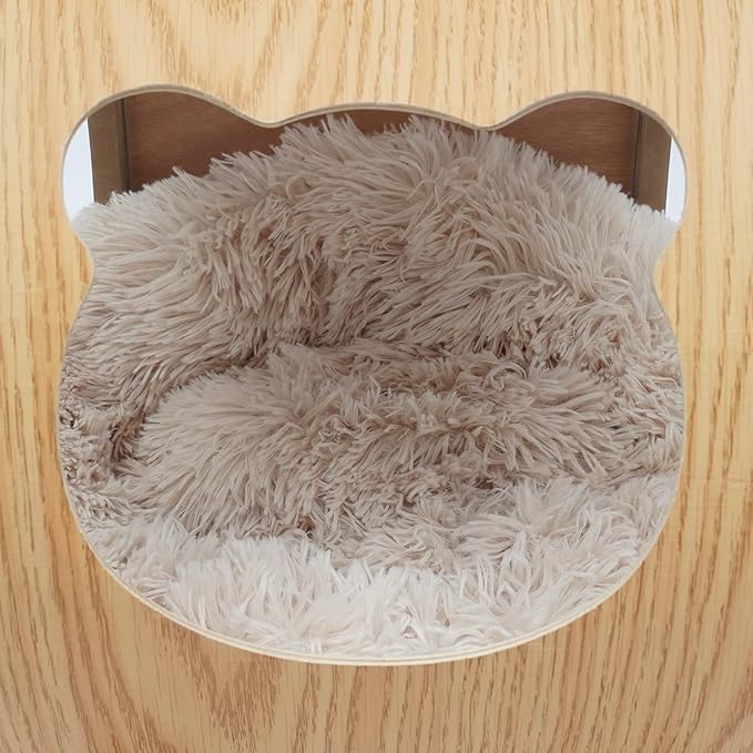 Space Capsule Cat House, Cat Dog Wooden Modern Pet Bed with Cushion, Cats Nest & Kennel Wooden Furniture for About 8.5kg/18.74lbs Cats