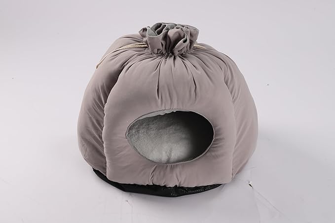 50x50x48cm Large Gray Cat House - Plush Soft Pet Bed Cave for Cats & Kittens, Durable Enclosed Cat Hideaway with Removable Cushion, Indoor Cat Furniture