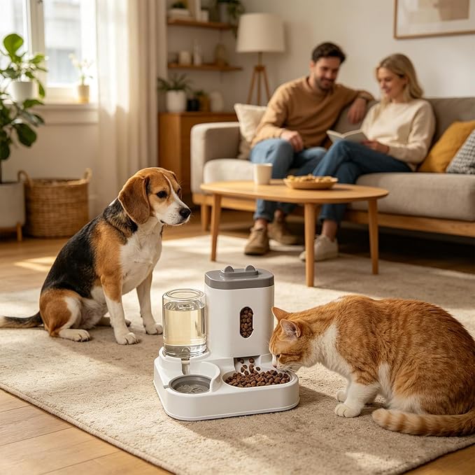 Pet Feeder - Smart 2-in-1 Food Water Dispenser - Pet Food Dispenser,for Outdoor Indoor Animal Kitten Puppy Feeding Watering Wet Dry