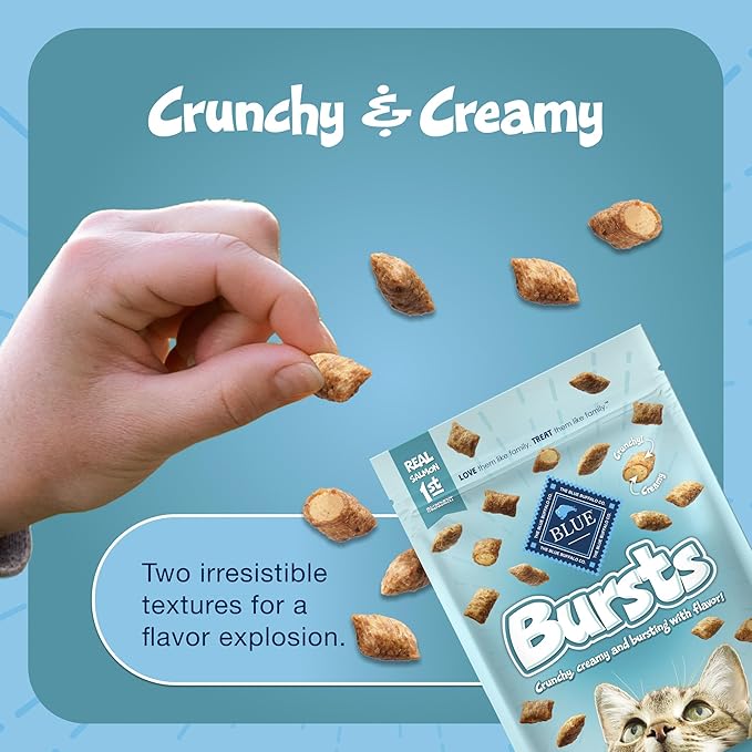 Blue Buffalo Bursts Crunchy & Creamy Cat Treats, Great for Training, Savory Seafood, 5-oz Bag (Pack of 6)