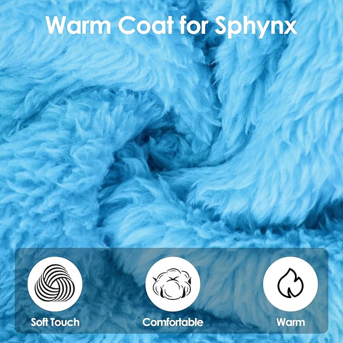 Sphynx Hairless Cat Sweater, Full Body Warm Fleece Sweaters with Sleeves for Cats, Soft Turtleneck Cat Clothes, Cozy Pullover Pajamas for Hairless Cats Devon, Donskoy & Small Dogs, Blue S