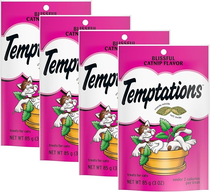 (4 Pack) Classic Blissful Catnip Flavor Crunchy and Soft Treats for Cats, 3 Oz Pouch, Cat Treat is 100% Nutritionally Complete and Balanced for Adult Cat Maintenance