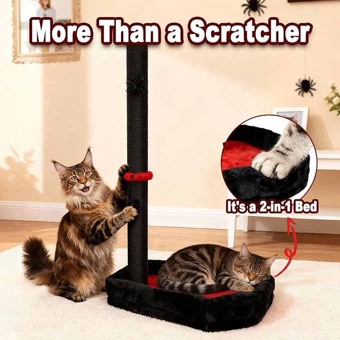 Gothic Cat Scratching Post with 40 Pcs Interactive Cat Toys, 34" Tall Cat Scratching Posts for Indoor Cats Adults, Cute Cat Scratch Post with Spider Toys
